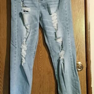 Vanilla Star Light Blue Distressed Straight Leg Jeans